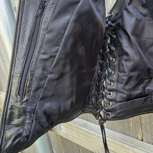 Harley-Davidson Vest Womens Medium Black Leather Biker Lace Up Sides Winged Logo - Picture 14 of 16